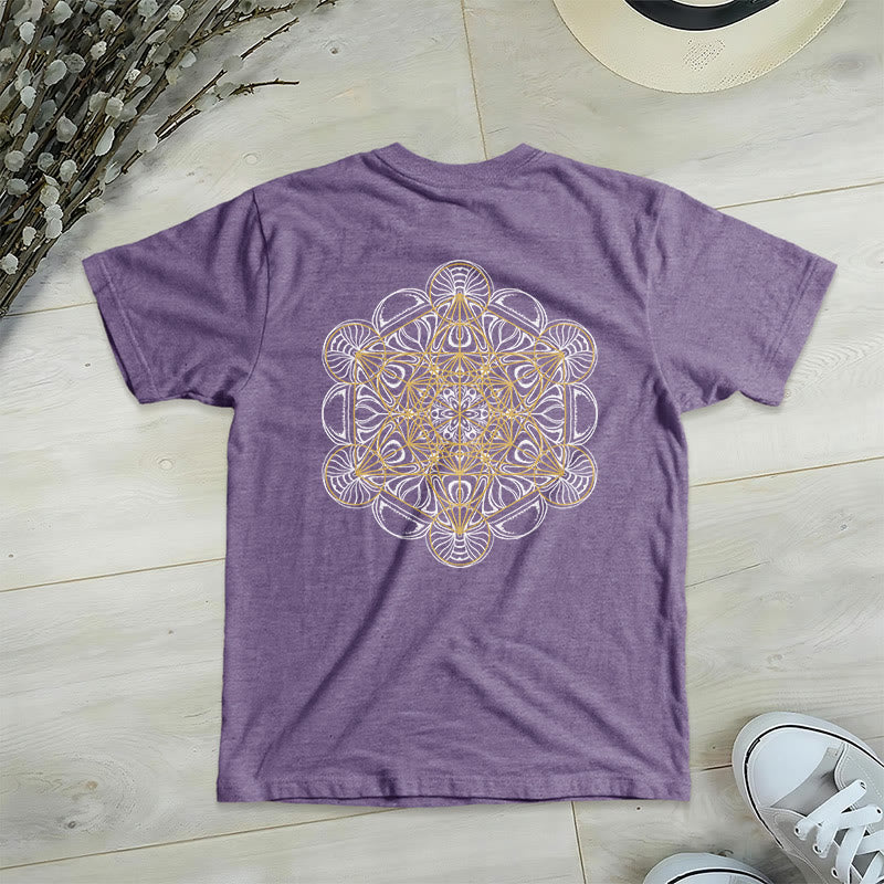 Camiseta de cuello en V con estampado geométrico de doble cara del Cubo de Metatrón de Olivenorma  - Púrpura - 2XL - image 18