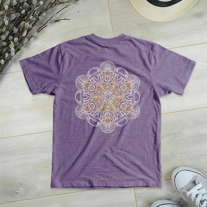 Camiseta de cuello en V con estampado geométrico de doble cara del Cubo de Metatrón de Olivenorma  - Púrpura - 2XL - image 18