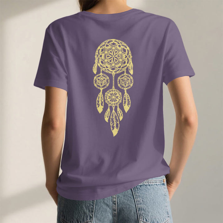 Camiseta Olivenorma con cuello en V y estampado geométrico de atrapasueños "Flor de la Vida, Protege del Mal" - image 4