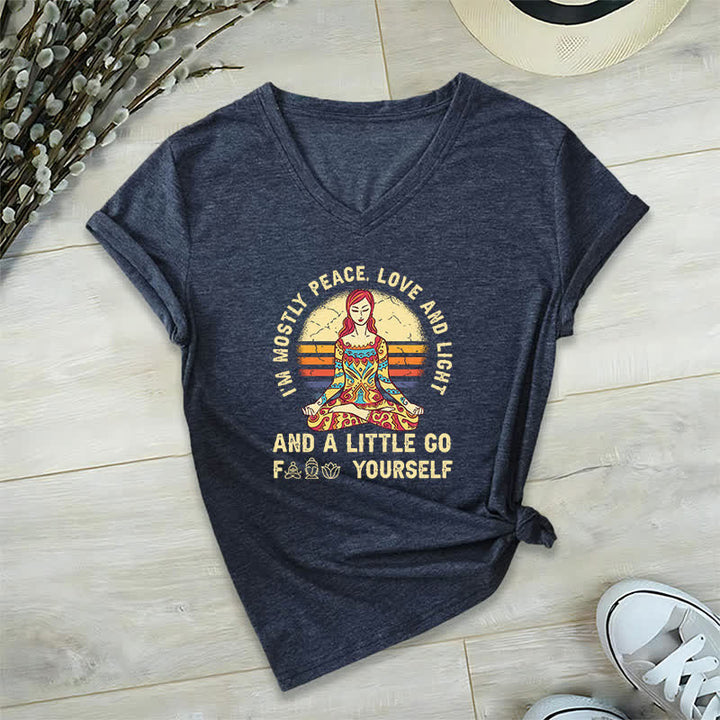 Camiseta de yoga Olivenorma "Soy sobre todo paz, amor y luz" - Azul marino - 2XL - image 7