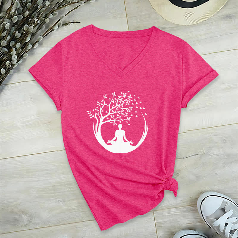 Olivenorma Yoga Meditación Pilates Namaste Camiseta de cuello en V - Rosa roja - 2XL - image 20