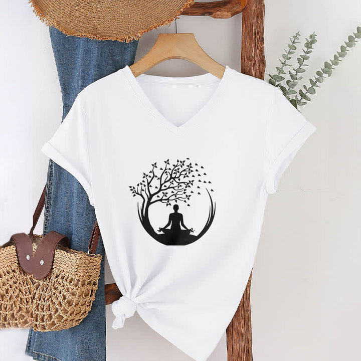 Olivenorma Yoga Meditación Pilates Namaste Camiseta de cuello en V - image 3