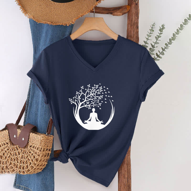 Olivenorma Yoga Meditación Pilates Namaste Camiseta de cuello en V - image 5