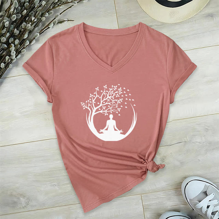 Olivenorma Yoga Meditación Pilates Namaste Camiseta de cuello en V - Rosa - 2XL - image 18