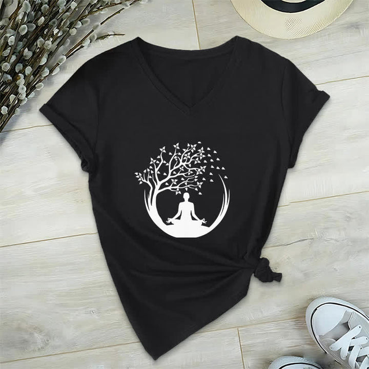 Olivenorma Yoga Meditación Pilates Namaste Camiseta de cuello en V - Negro - 2XL - image 12