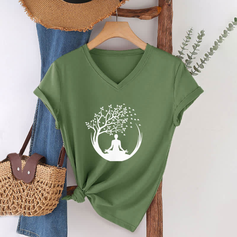 Olivenorma Yoga Meditación Pilates Namaste Camiseta de cuello en V - image 9