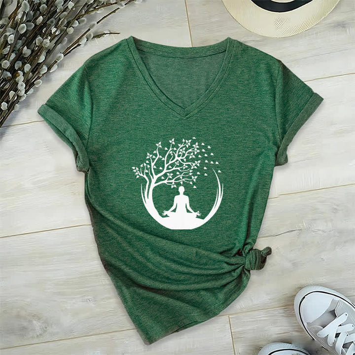 Olivenorma Yoga Meditación Pilates Namaste Camiseta de cuello en V - Verde oscuro - 2XL - image 6