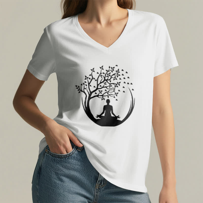Olivenorma Yoga Meditación Pilates Namaste Camiseta de cuello en V - image 2