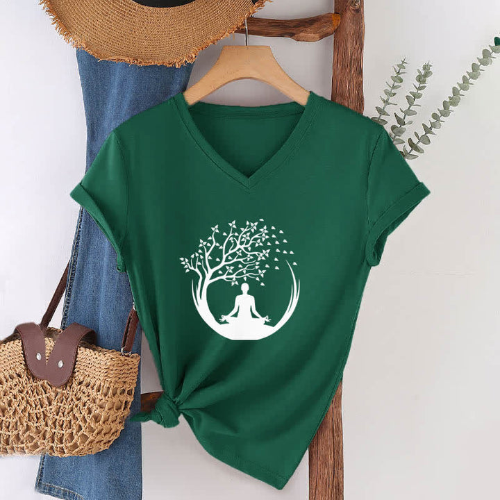 Olivenorma Yoga Meditación Pilates Namaste Camiseta de cuello en V - image 7