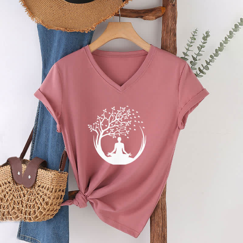 Olivenorma Yoga Meditación Pilates Namaste Camiseta de cuello en V - image 19