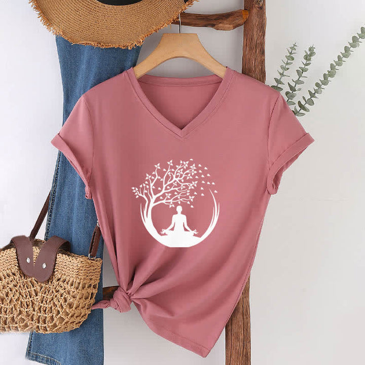 Olivenorma Yoga Meditación Pilates Namaste Camiseta de cuello en V - image 19