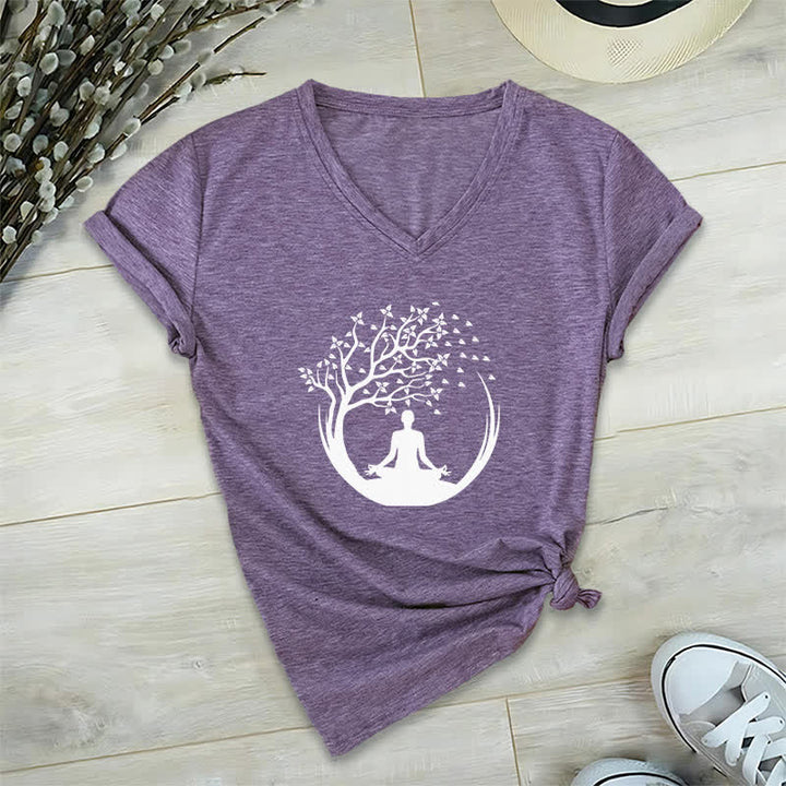 Olivenorma Yoga Meditación Pilates Namaste Camiseta de cuello en V - Púrpura - 2XL - image 26