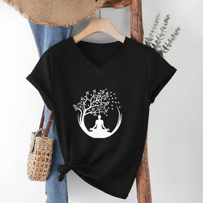 Olivenorma Yoga Meditación Pilates Namaste Camiseta de cuello en V - image 13