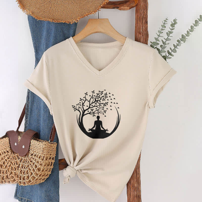 Olivenorma Yoga Meditación Pilates Namaste Camiseta de cuello en V - image 23
