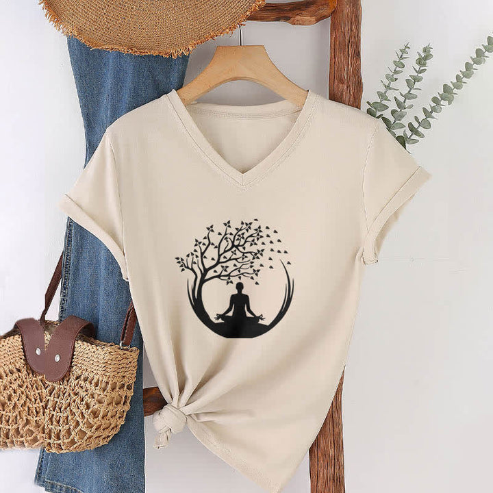 Olivenorma Yoga Meditación Pilates Namaste Camiseta de cuello en V - image 23