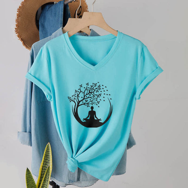 Olivenorma Yoga Meditación Pilates Namaste Camiseta de cuello en V - image 25