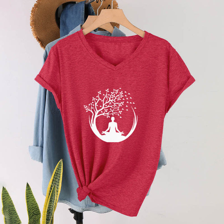 Olivenorma Yoga Meditación Pilates Namaste Camiseta de cuello en V - image 15