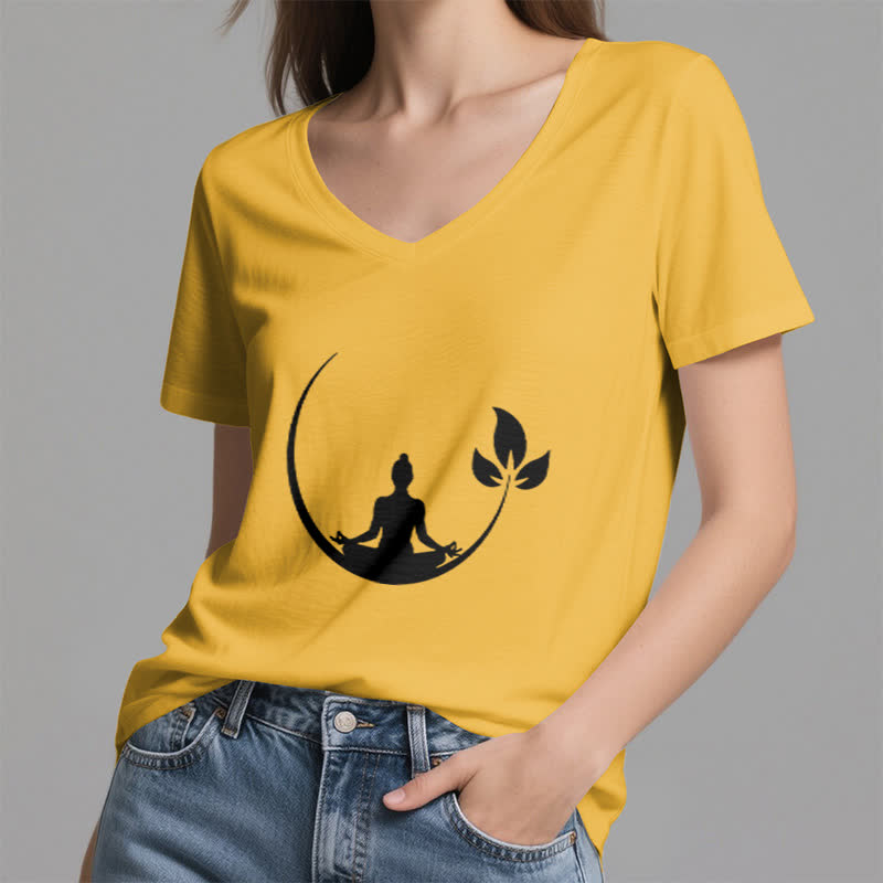 Camiseta de cuello en V con meditación de Buda de loto de Olivenorma Yoga - image 2