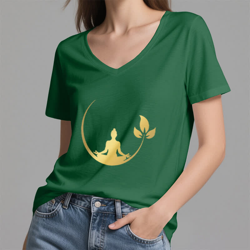 Camiseta de cuello en V con meditación de Buda de loto de Olivenorma Yoga - image 10