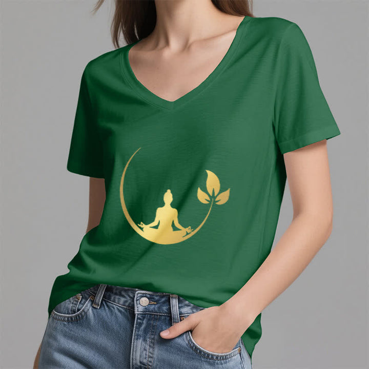 Camiseta de cuello en V con meditación de Buda de loto de Olivenorma Yoga - image 10