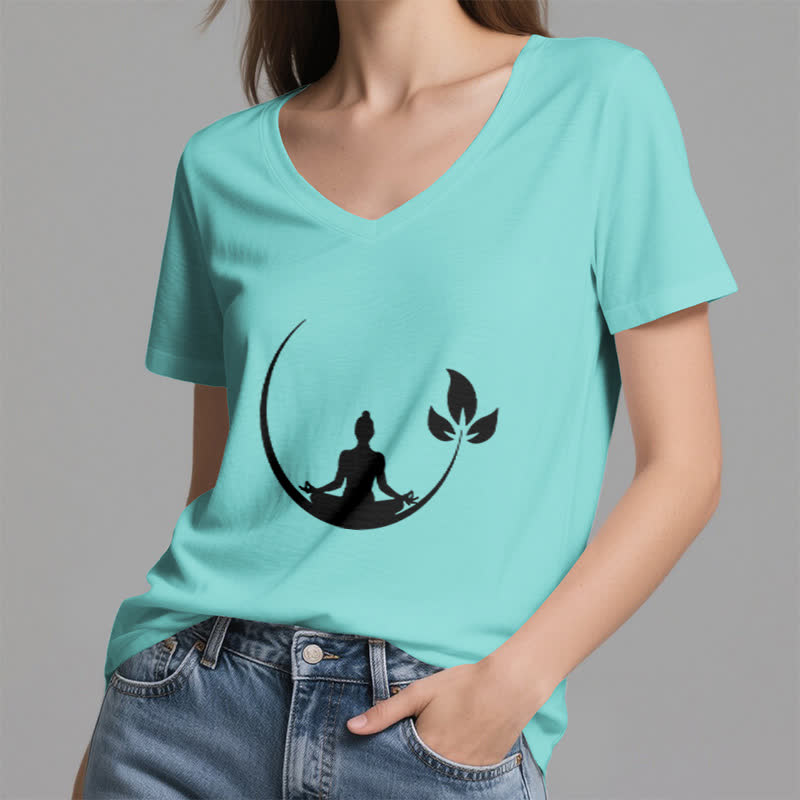 Camiseta de cuello en V con meditación de Buda de loto de Olivenorma Yoga - image 26