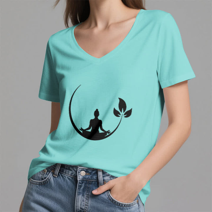 Camiseta de cuello en V con meditación de Buda de loto de Olivenorma Yoga - image 26