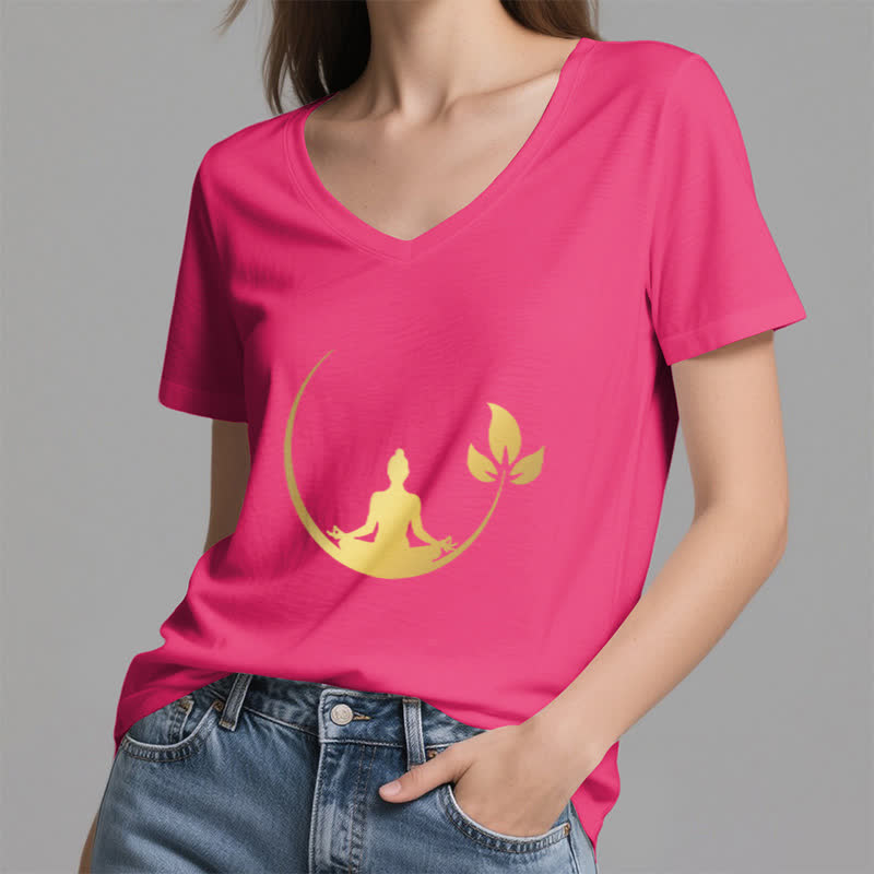 Camiseta de cuello en V con meditación de Buda de loto de Olivenorma Yoga - image 22