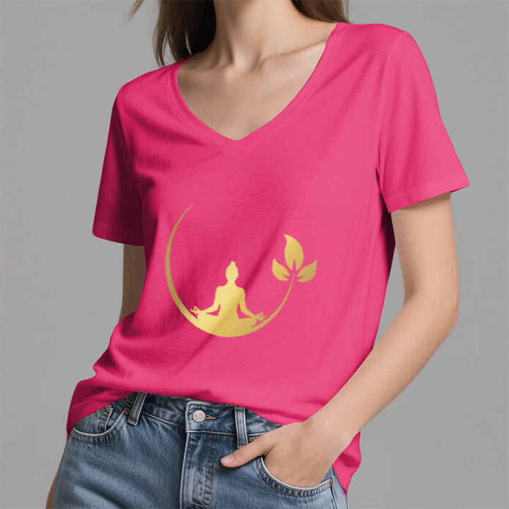 Camiseta de cuello en V con meditación de Buda de loto de Olivenorma Yoga - image 22