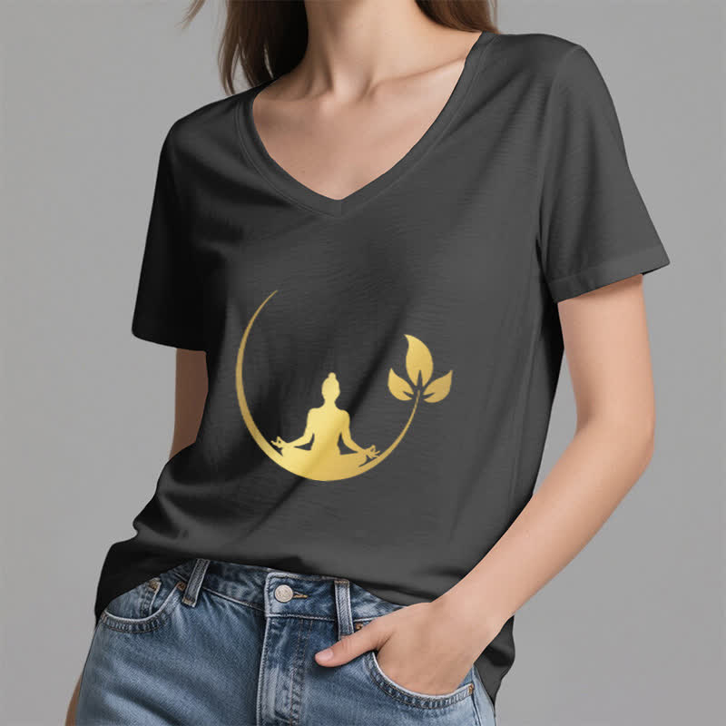 Camiseta de cuello en V con meditación de Buda de loto de Olivenorma Yoga - image 14