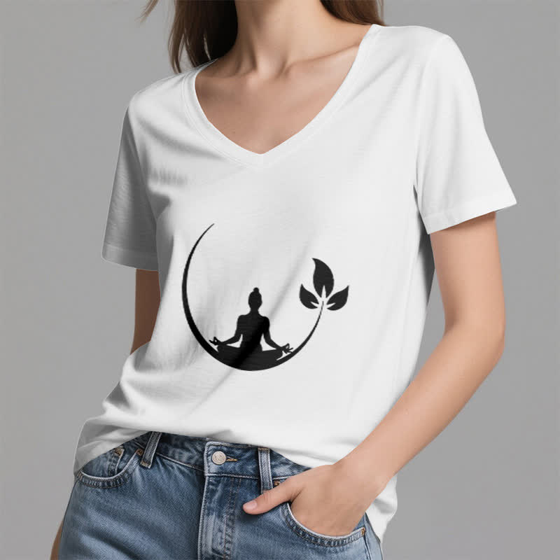 Camiseta de cuello en V con meditación de Buda de loto de Olivenorma Yoga - image 5