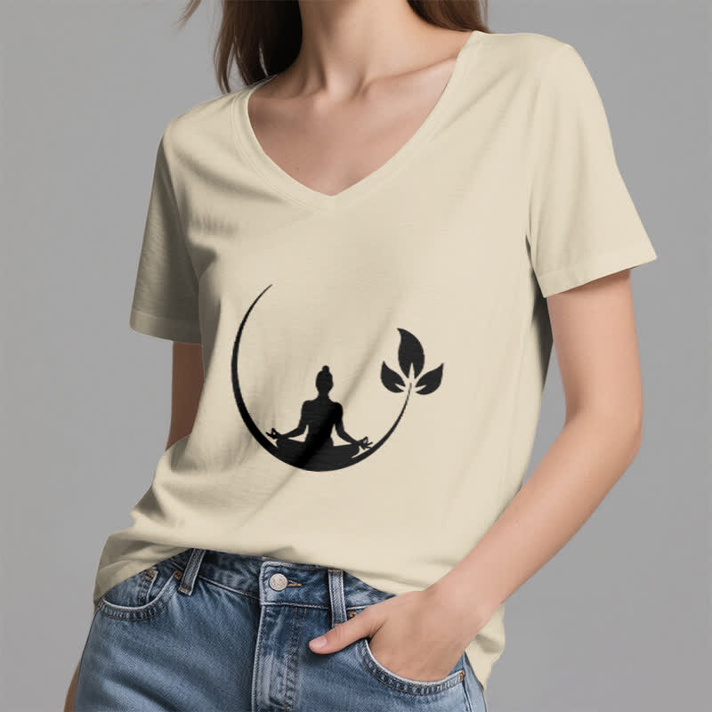 Camiseta de cuello en V con meditación de Buda de loto de Olivenorma Yoga - image 24