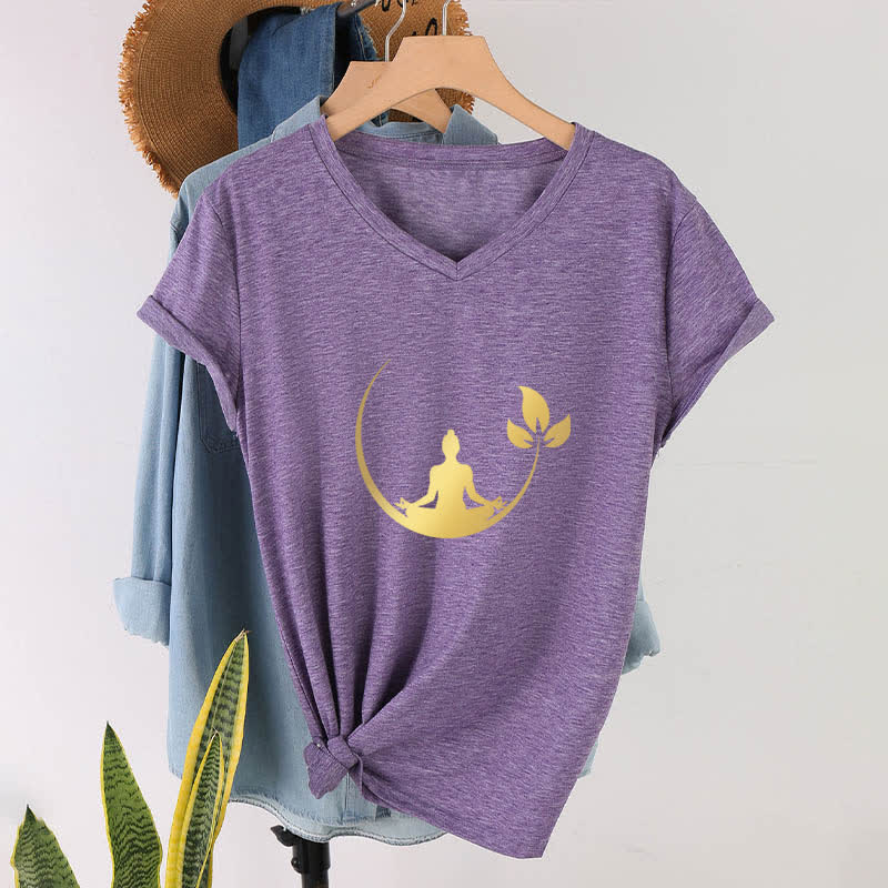 Camiseta de cuello en V con meditación de Buda de loto de Olivenorma Yoga - image 29