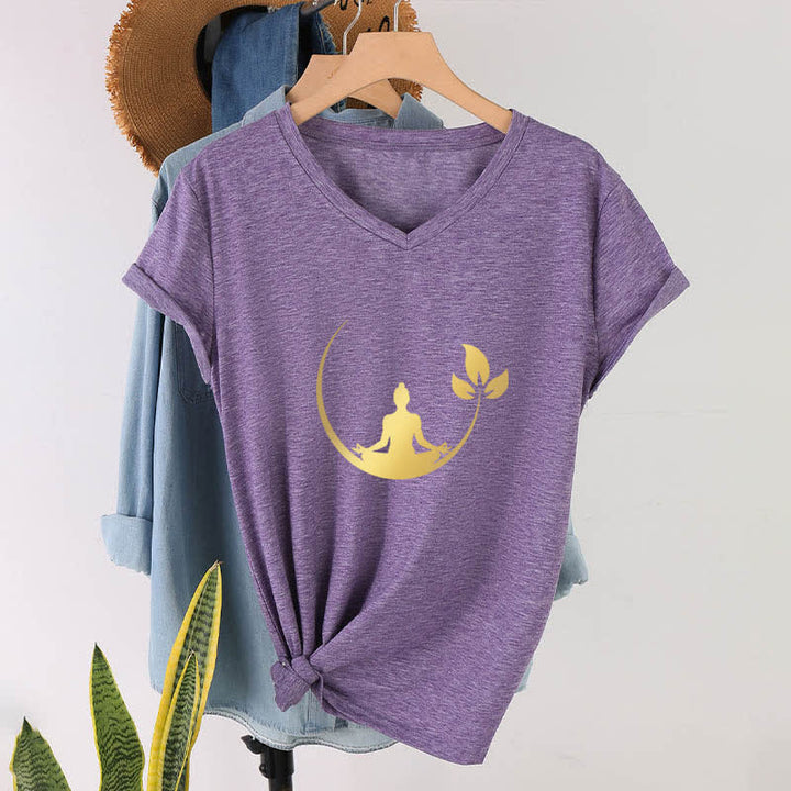 Camiseta de cuello en V con meditación de Buda de loto de Olivenorma Yoga - image 29