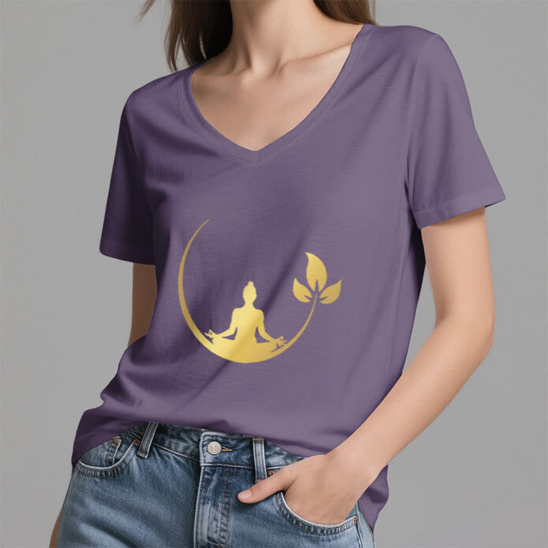 Camiseta de cuello en V con meditación de Buda de loto de Olivenorma Yoga - image 28