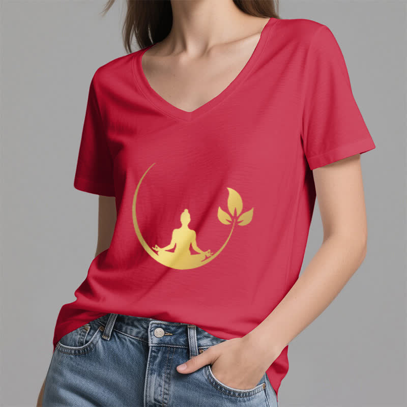 Camiseta de cuello en V con meditación de Buda de loto de Olivenorma Yoga - image 18