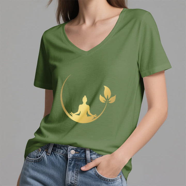 Camiseta de cuello en V con meditación de Buda de loto de Olivenorma Yoga - image 12