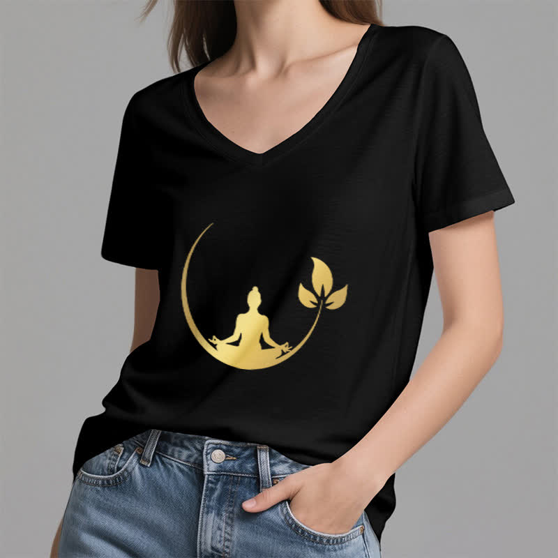 Camiseta de cuello en V con meditación de Buda de loto de Olivenorma Yoga - image 16