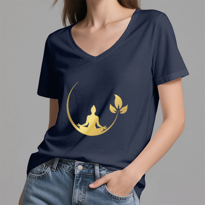Camiseta de cuello en V con meditación de Buda de loto de Olivenorma Yoga - image 8