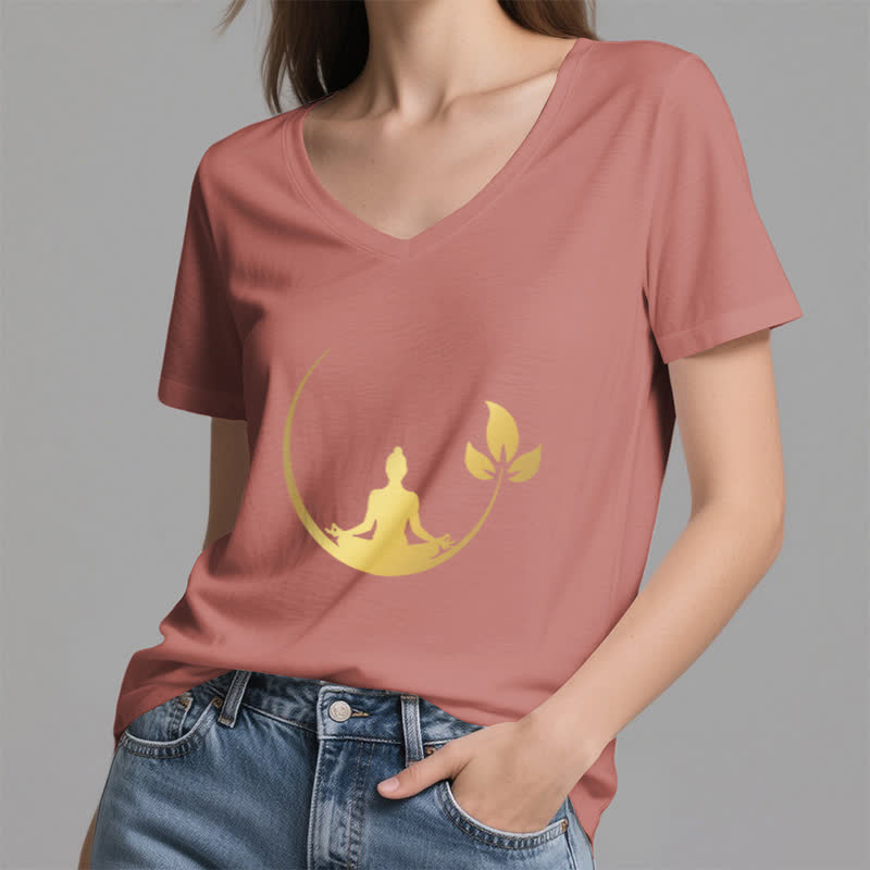 Camiseta de cuello en V con meditación de Buda de loto de Olivenorma Yoga - image 20