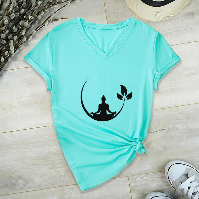 Camiseta de cuello en V con meditación de Buda de loto de Olivenorma Yoga - Lago Azul - 2XL - image 25