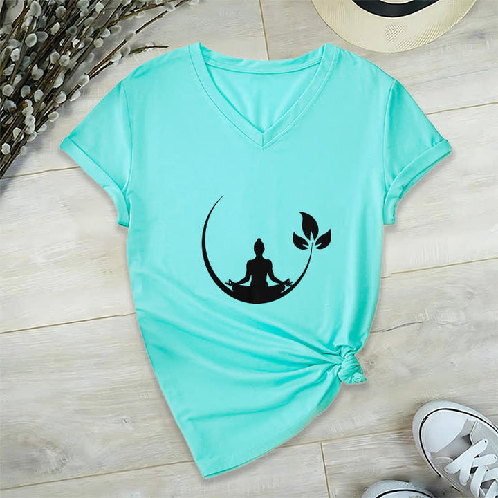 Camiseta de cuello en V con meditación de Buda de loto de Olivenorma Yoga - Lago Azul - 2XL - image 25