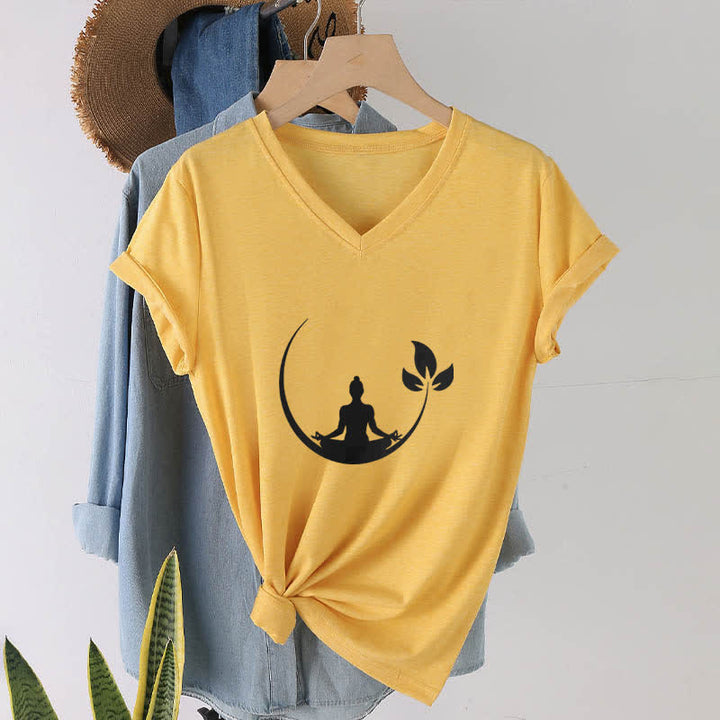 Camiseta de cuello en V con meditación de Buda de loto de Olivenorma Yoga - image 3