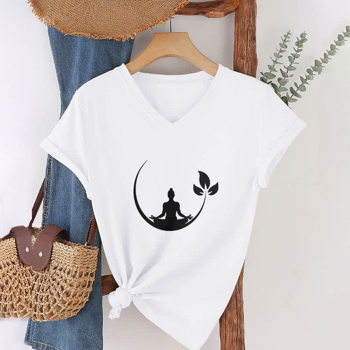Camiseta de cuello en V con meditación de Buda de loto de Olivenorma Yoga - image 6