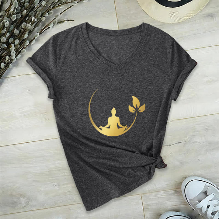 Camiseta de cuello en V con meditación de Buda de loto de Olivenorma Yoga - Gris - 2XL - image 13