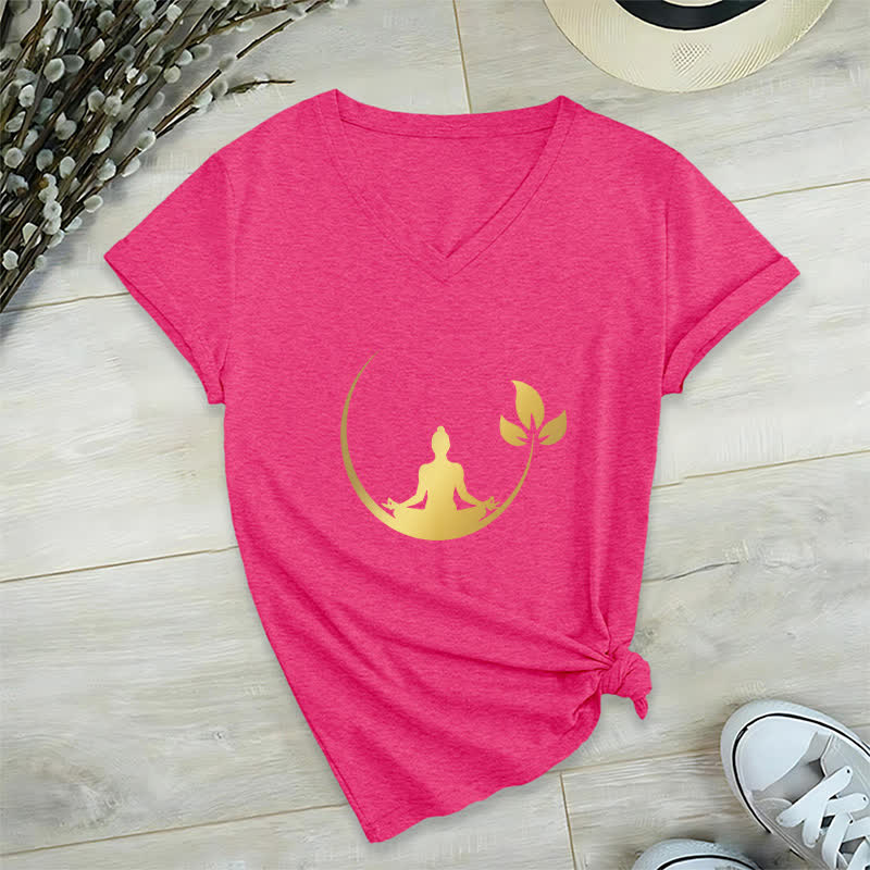 Camiseta de cuello en V con meditación de Buda de loto de Olivenorma Yoga - Rosa roja - 2XL - image 21