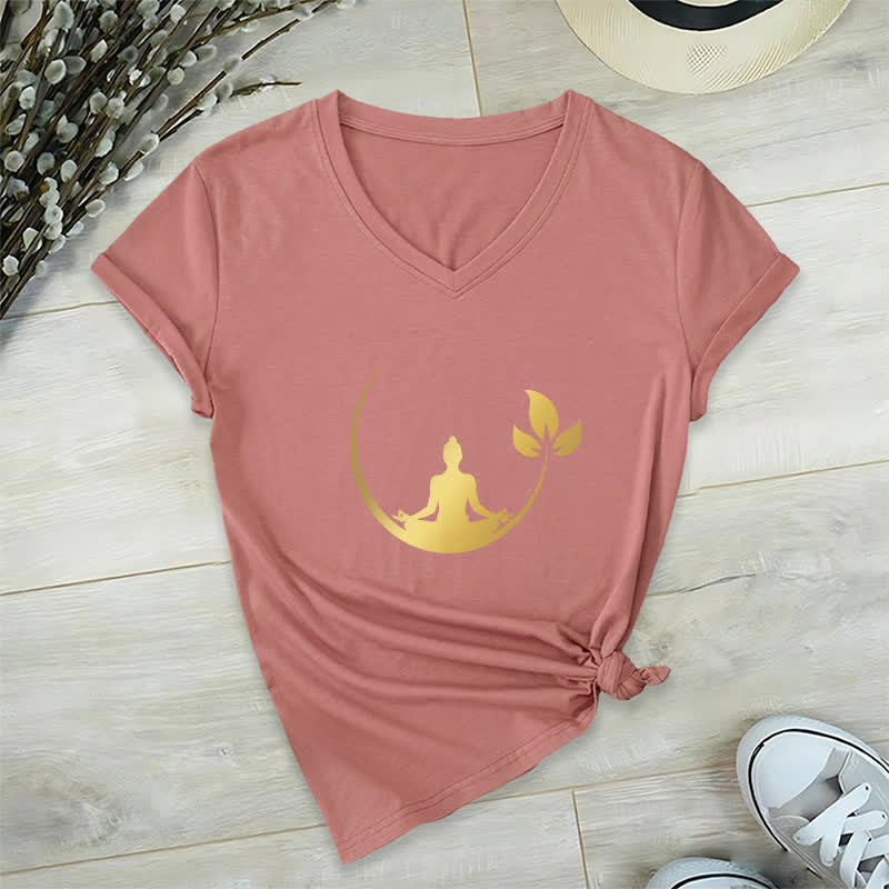 Camiseta de cuello en V con meditación de Buda de loto de Olivenorma Yoga - Rosa - 2XL - image 19
