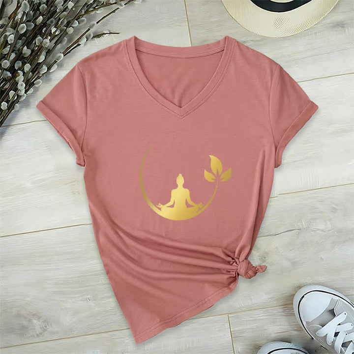Camiseta de cuello en V con meditación de Buda de loto de Olivenorma Yoga - Rosa - 2XL - image 19