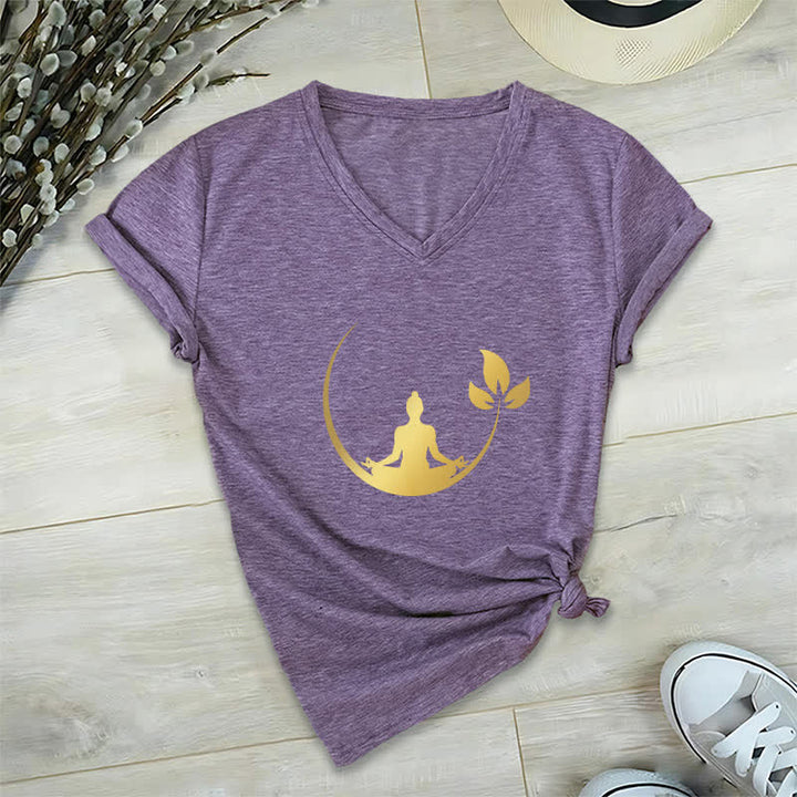 Camiseta de cuello en V con meditación de Buda de loto de Olivenorma Yoga - Púrpura - 2XL - image 27