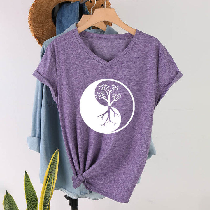 Camiseta Olivenorma con cuello en V para yoga, meditación y árbol Yin Yang - image 27
