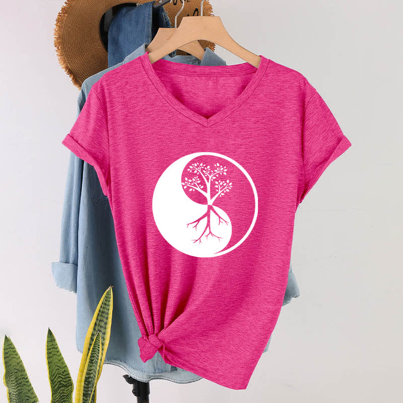 Camiseta Olivenorma con cuello en V para yoga, meditación y árbol Yin Yang - image 21